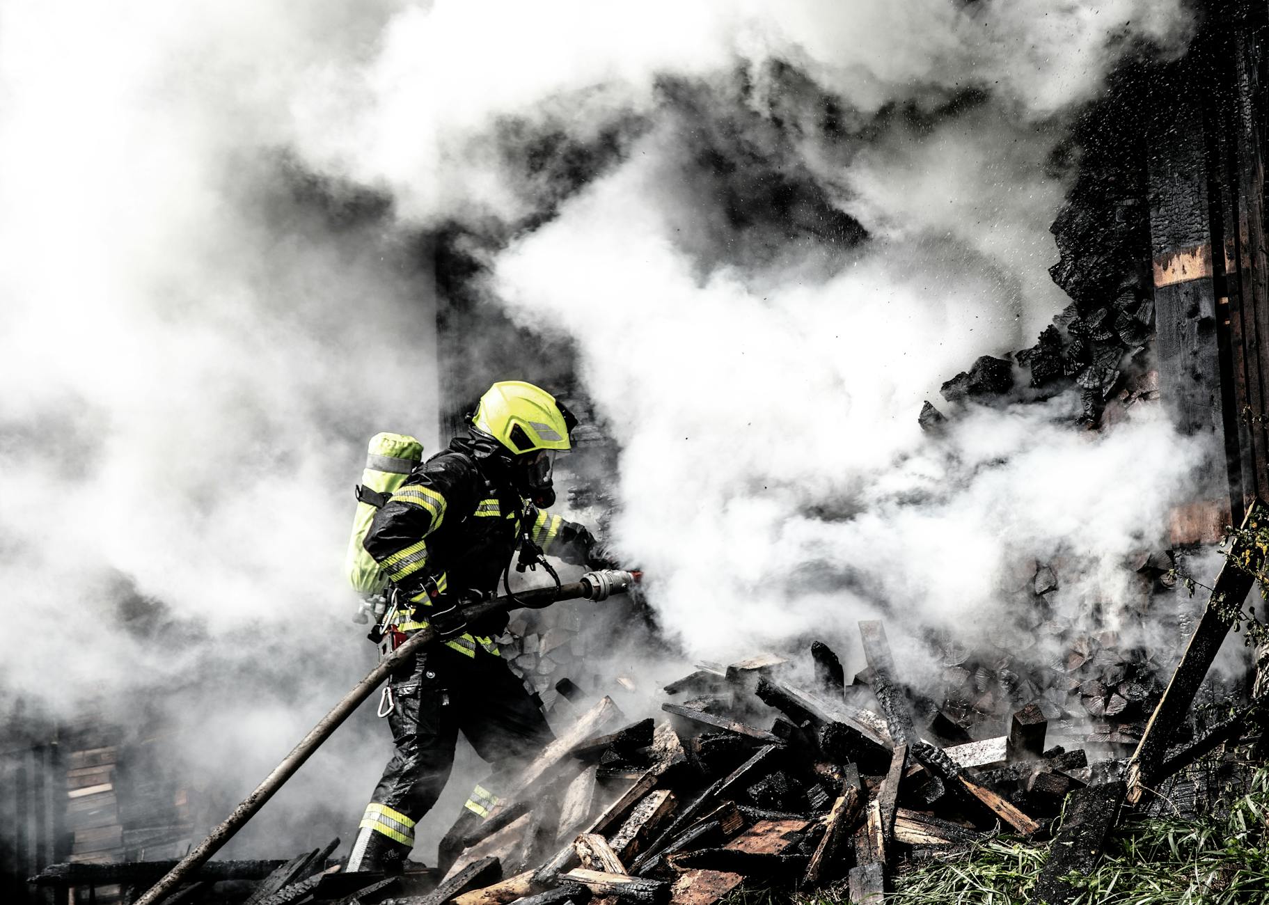 Firefighter working a structure fire